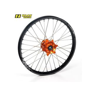 Roue avant complète haan wheels a60 21x1,60x36t jante noir/moyeu orange/rayons noir/têtes de rayons argent