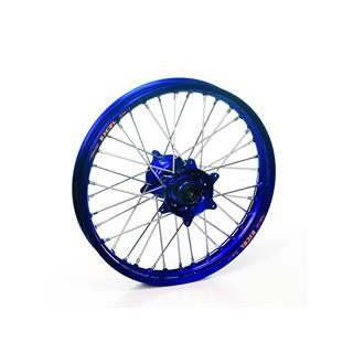 Roue arrière complète haan wheels 18x2,15x36t jante bleu/moyeu bleu/rayons argent/têtes de rayons argent