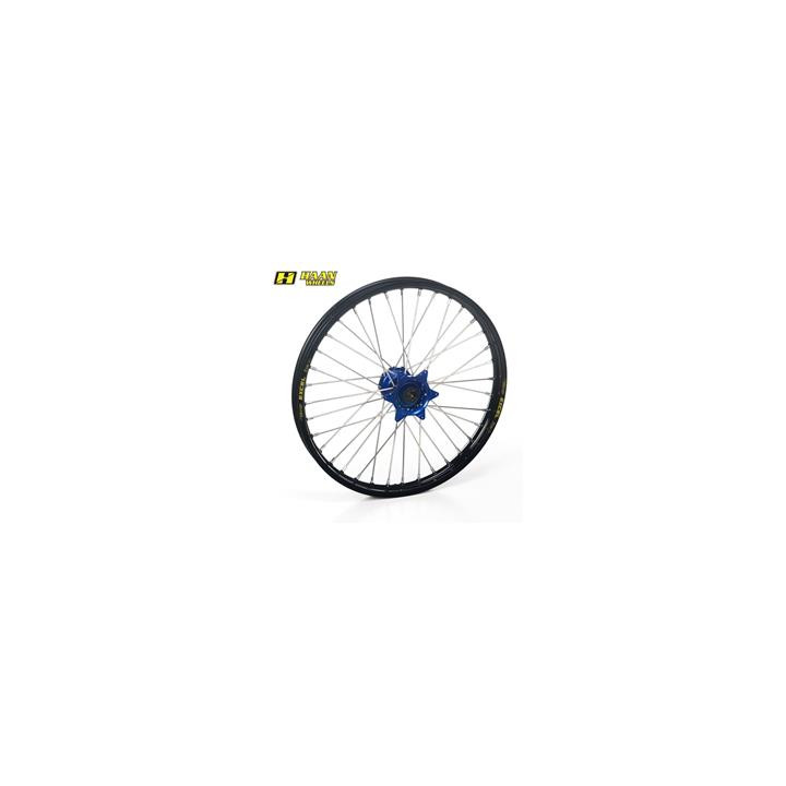 Roue avant complète haan wheels 17x3,50x36t jante noir/moyeu bleu/rayons argent/têtes de rayons argent 1076231002