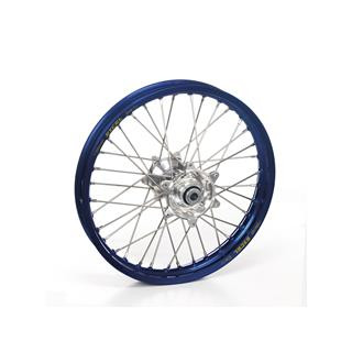 Roue avant complète haan wheels 17x1,40x36t jante bleu/moyeu argent/rayons argent/têtes de rayons argent