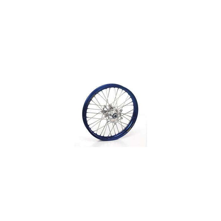 Roue avant complète haan wheels 17x1,40x36t jante bleu/moyeu argent/rayons argent/têtes de rayons argent