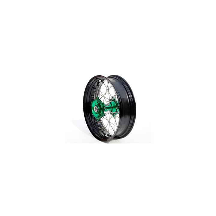Roue arrière complète ART sm 17x4,50x36t jante noir/moyeu vert/rayons argent/têtes de rayons argent
