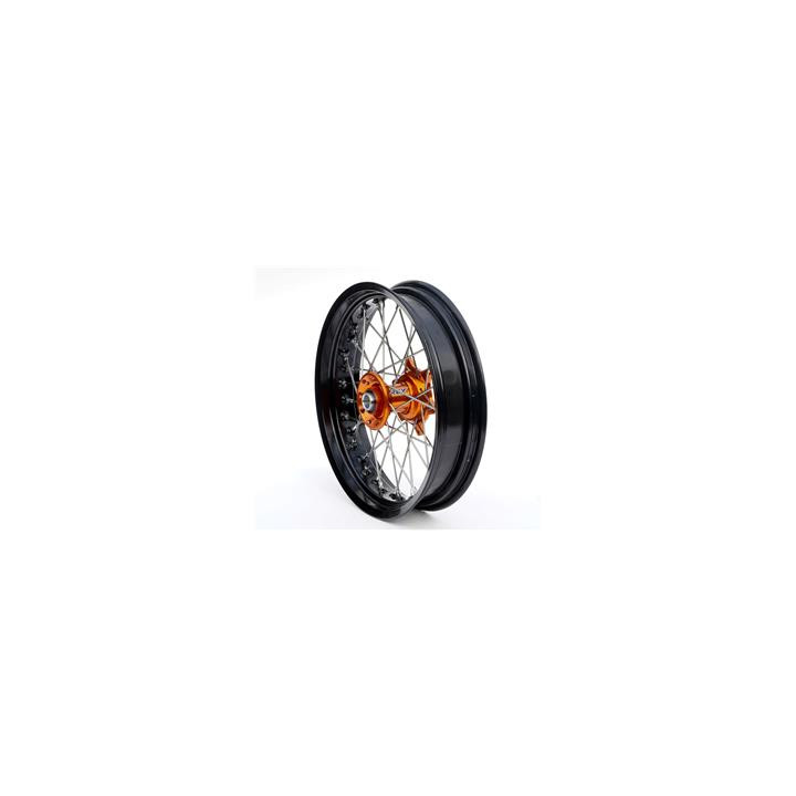 Roue avant complète ART sm 17x3,50x36t jante noir/moyeu orange/rayons argent/têtes de rayons argent 1076744001
