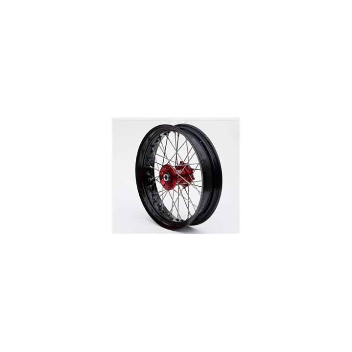 Roue avant complète ART sm 17x3,50x36t jante noir/moyeu rouge/rayons argent/têtes de rayons argent 1076758001