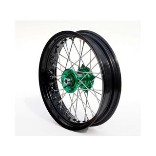 Roue avant complète ART sm 17x3,50x36t jante noir/moyeu vert/rayons argent/têtes de rayons argent 1076739001