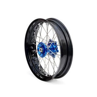 Roue avant complète ART sm 17x3,50x36t jante noir/moyeu bleu/rayons argent/têtes de rayons argent 1076745001