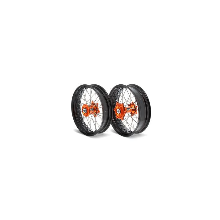 Kit roues complètes avant + arrière ART sm 17x3,50/17x4,50 jante noir/moyeu orange KTM 3033527