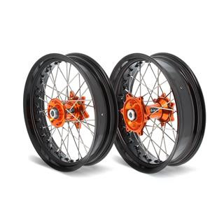 Kit roues complètes avant + arrière ART sm 17x3,50/17x4,50 jante noir/moyeu orange KTM 3033523
