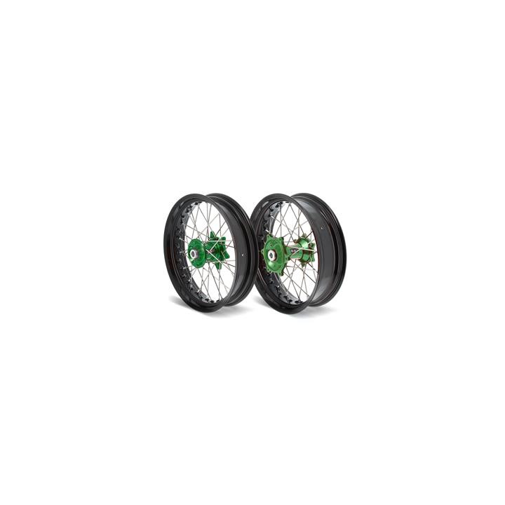 Kit roues complètes avant + arrière ART sm 17x3,50/17x4,50 jante noir/moyeu vert Kawasaki 3033521