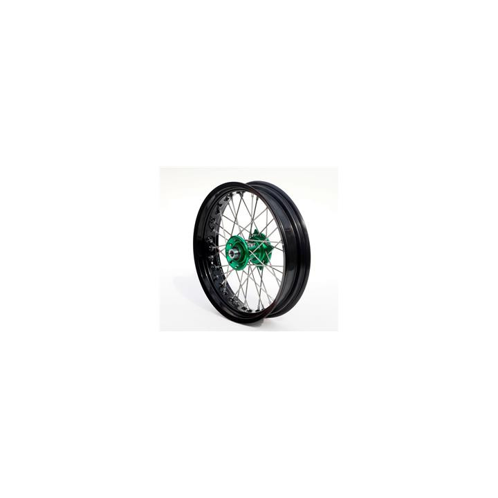 Roue avant complète ART sm 17x3,50x36t jante noir/moyeu vert/rayons argent/têtes de rayons argent 1076740001
