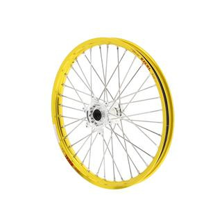 Roue avant complète haan wheels 21x1,60x36t jante jaune/moyeu argent/rayons argent/têtes de rayons argent