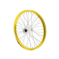 Roue avant complète haan wheels 21x1,60x36t jante jaune/moyeu argent/rayons argent/têtes de rayons argent