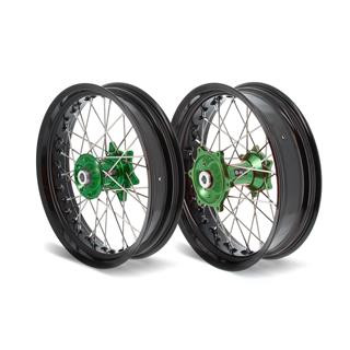 Kit roues complètes avant + arrière ART sm 17x3,50/17x4,50 jante noir/moyeu vert Kawasaki 3033513