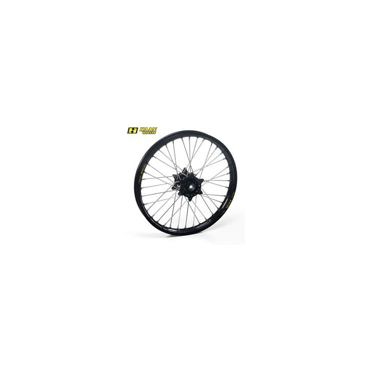 Roue avant complète haan wheels 17x3,50x36t jante noir/moyeu noir/rayons noir/têtes de rayons argent