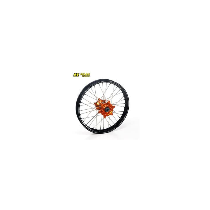 Roue arrière complète haan wheels a60 18x2,15x36t jante noir/moyeu orange/rayons noir/têtes de rayons argent