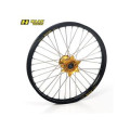 Roue avant complète haan wheels 21x1,60x36t jante noir/moyeu or/rayons argent/têtes de rayons or 1076130004