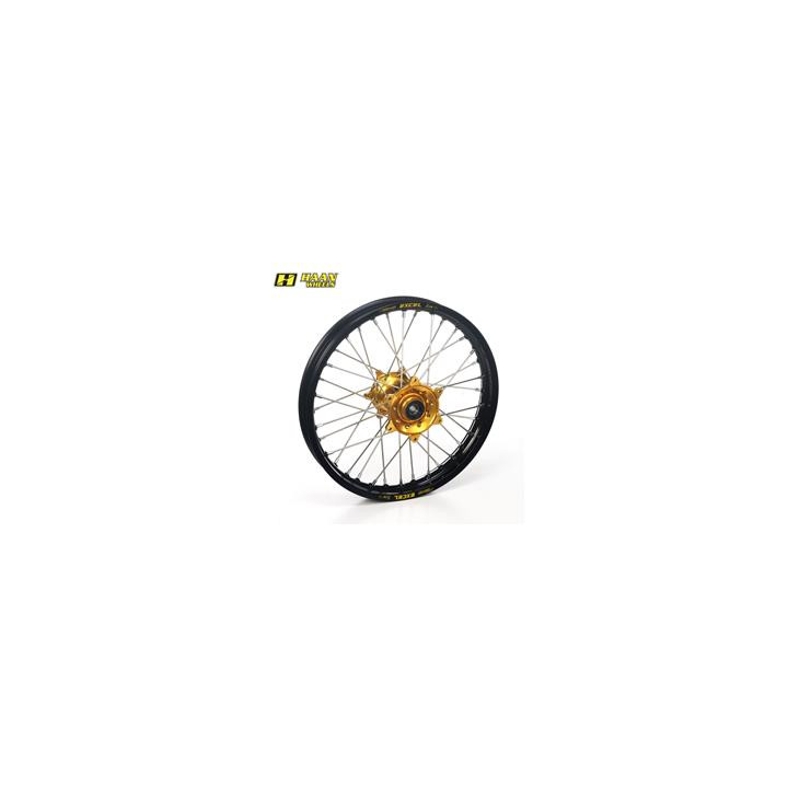 Roue arrière complète haan wheels sm tubeless 17x4,50x36t jante noir/moyeu or/rayons argent/têtes de rayons argent