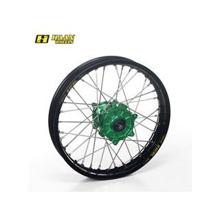 Roue arrière complète haan wheels sm tubeless 17x4,50x36t jante noir/moyeu vert/rayons argent/têtes de rayons argent