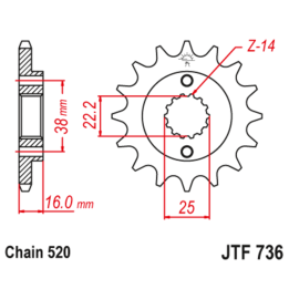 Kit chaîne EK/JT 520 ZVX3 - 15/46-104 - Couronne acier standard