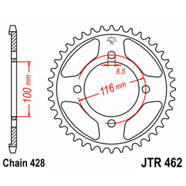 Couronne jt sprockets acier standard 462 - 428 - 50 dents