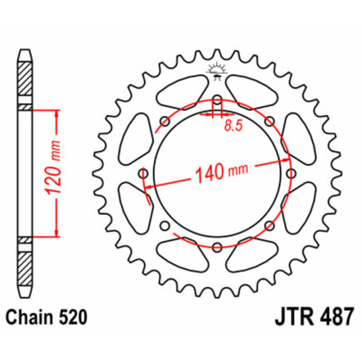 Couronne jt sprockets acier standard 487 - 520 - 46 dents