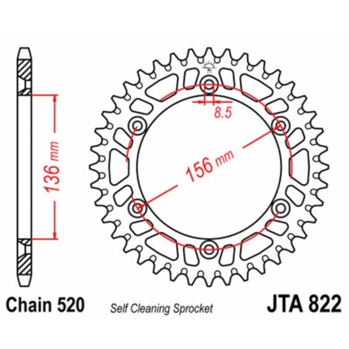 Couronne jt sprockets alu ultra-light anti-boue 822 - 520 - 52 dents