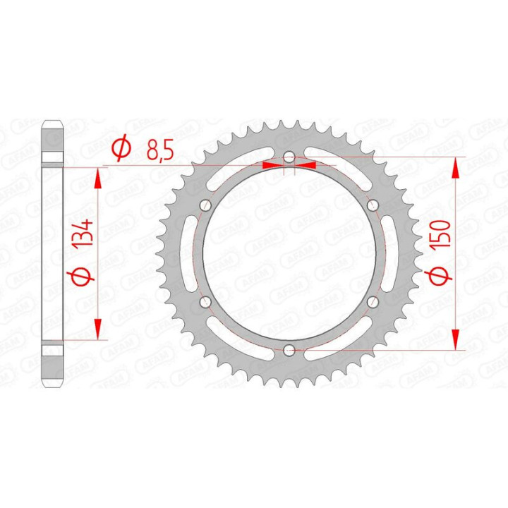 Couronne AFAM acier standard 16203 - 428 - 50 dents | Oxmoto