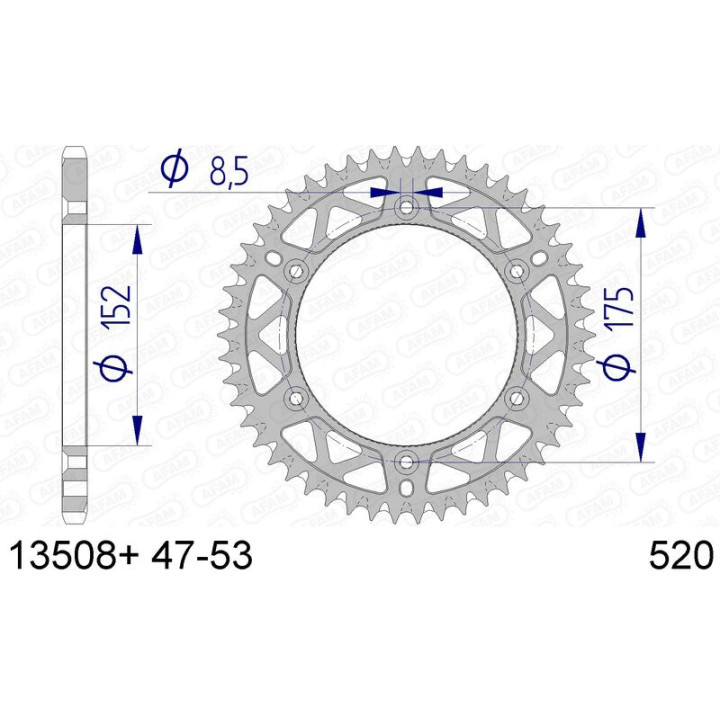 Couronne AFAM alu ultra-light anti-boue 13508 - 520 - 48 dents