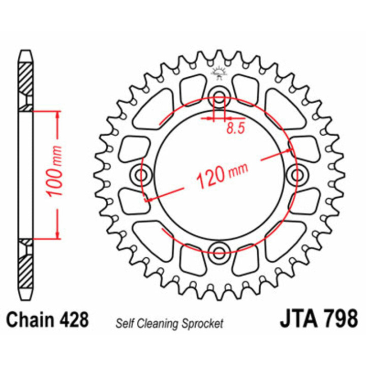 Couronne jt sprockets alu ultra-light anti-boue 798 - 428 - 48 dents