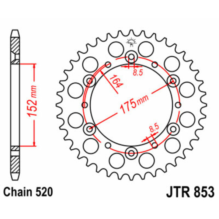 Couronne jt sprockets acier standard 853 - 520 - 51 dents