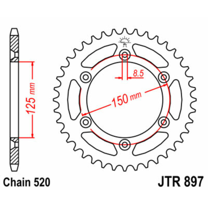 Couronne jt sprockets acier standard 897 - 520 - 44 dents