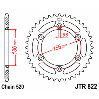 Couronne jt sprockets acier standard 822 - 520 - 44 dents