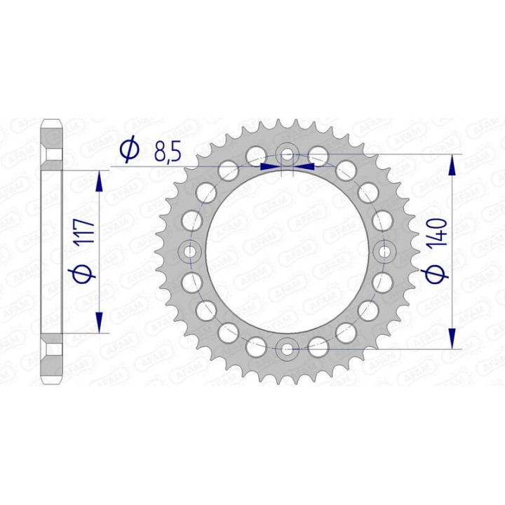 Couronne AFAM alu ultra-light anodisé dur 13108 - 428 - 46 dents