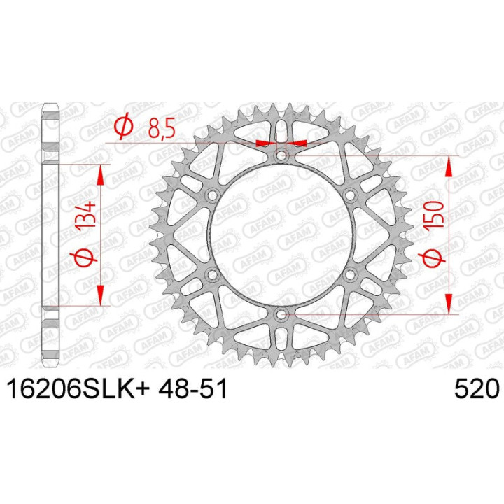 Couronne AFAM acier anti-boue 16206 - 520 - 50 dents