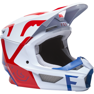 Casque FOX v1 skew blanc/rouge/bleu 2022 | Oxmoto