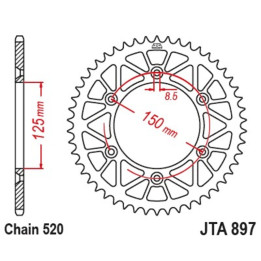 Couronne JT SPROCKETS alu standard - 520 JTA897.45BLK