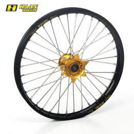 Roue avant complète haan wheels 17x3,50x36t jante noir/moyeu or/rayons argent/têtes de rayons argent 1076235001