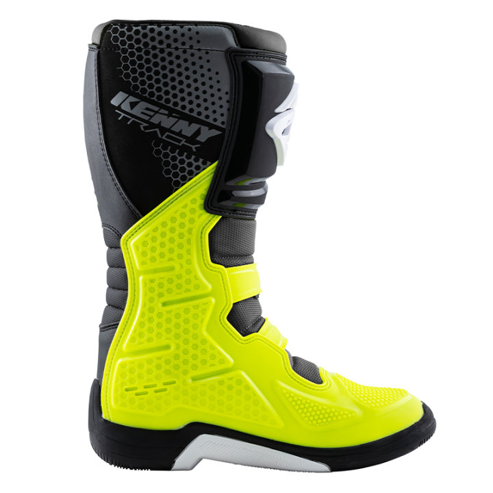 Bottes KENNY track blanc/jaune fluo 2025 | Oxmoto