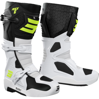 Bottes SHOT race 6 noir/blanc/jaune fluo | Oxmoto