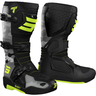 Bottes SHOT race 4 camo/jaune fluo 2026 | Oxmoto