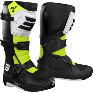 Bottes SHOT race 4 noir/blanc/jaune fluo 2026 | Oxmoto