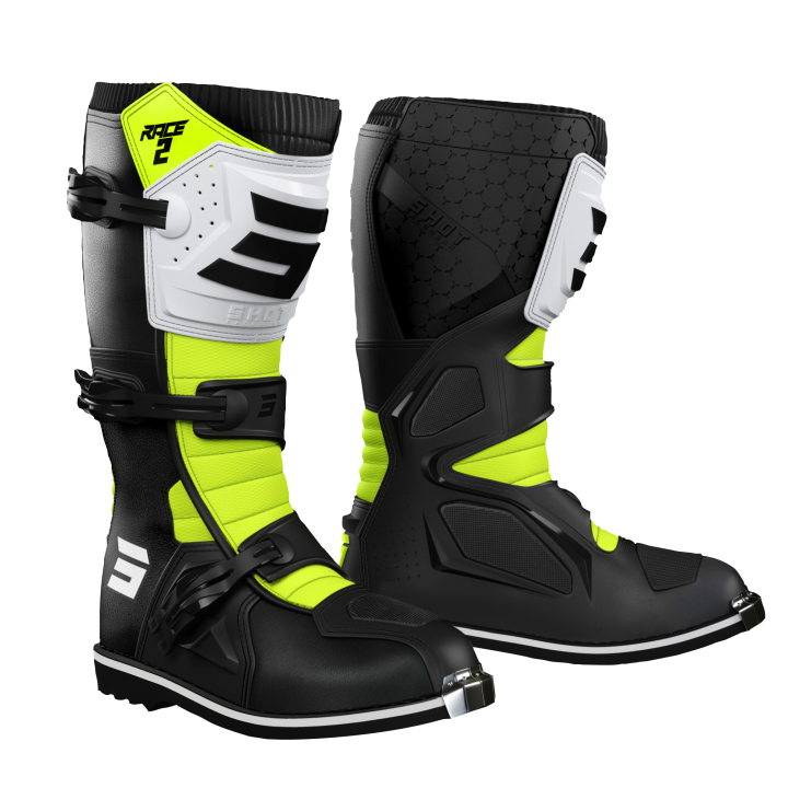 Bottes SHOT race 2 enfant noir blanc jaune fluo 2026