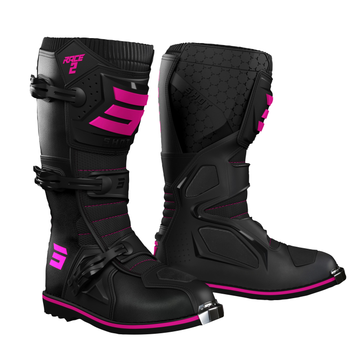 Bottes SHOT race 2 enfant noir rose 2026 | Oxmoto