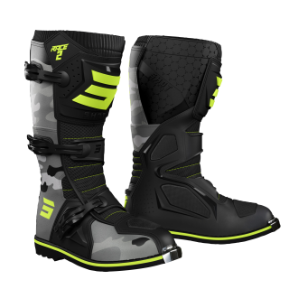 Bottes SHOT race 2 enfant camo jaune fluo 2026 | Oxmoto