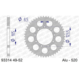 Couronne AFAM alu 93314 - 520 - 52 dents | Oxmoto