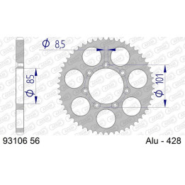 Couronne AFAM alu 93106 - 428 - 56 dents | Oxmoto