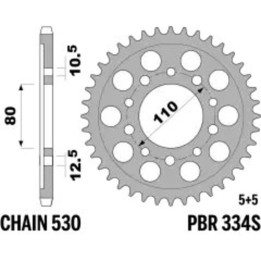Couronne PBR acier standard - 530 334S 45 C45 | Oxmoto