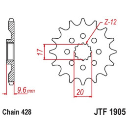 Pignon jt sprockets acier standard 1905 - 428 - 13 dents