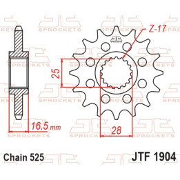 Pignon JT SPROCKETS acier standard - 525 JTF1904.17 | Oxmoto