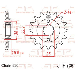 Pignon JT SPROCKETS acier standard - 520 JTF736.13 | Oxmoto
